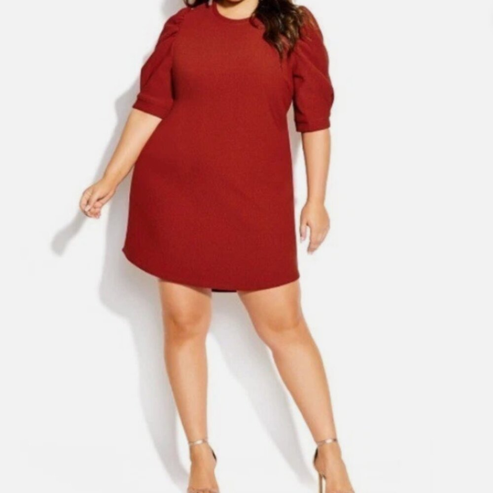 NWT Size 20 City Chic Impulse Vibes Puff Sleeve Textured Dress - Amber (ABBA)